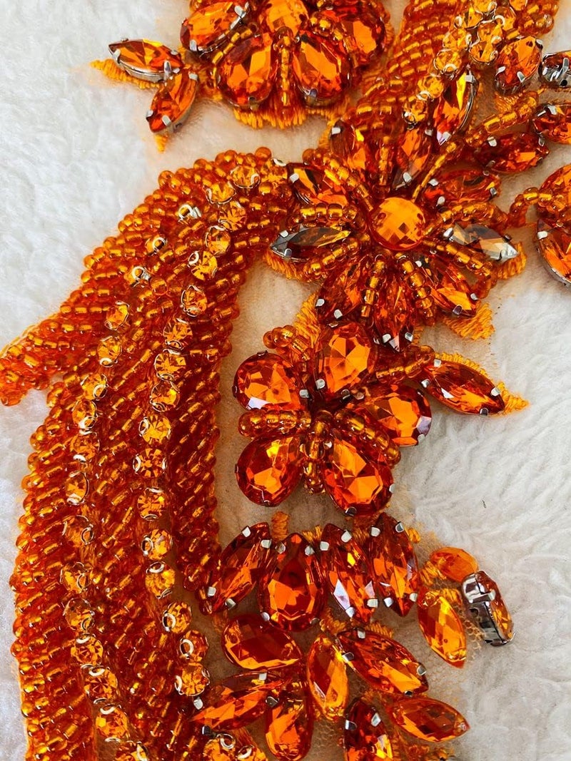wtbvn Handmade Rhinestones lace Applique handsewing Beads Trim Patches for Dress Clothing Accessories 35X12cm 1Pair/Bag - Image 2